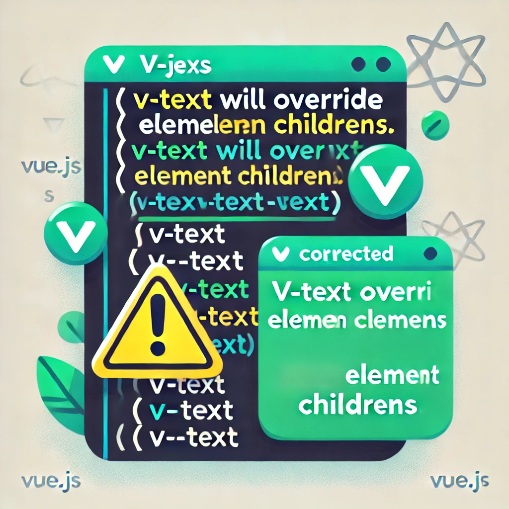 Vue.js'de v-text will override element children. Hatası ve Çözümü